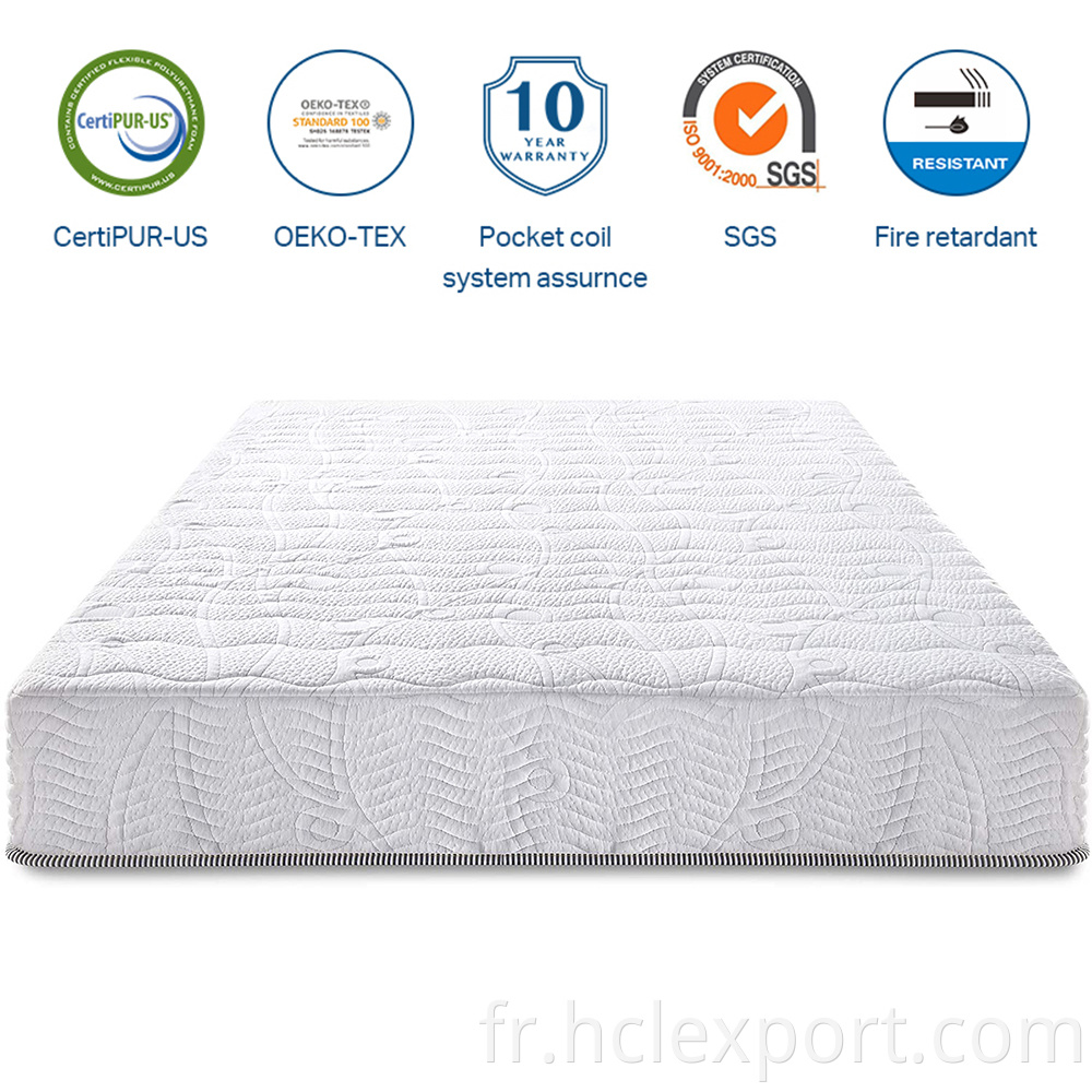 Hybrid Sleep Well King Queen Twin Double Taille Matelas imperméable Couvre-poche de poche Spring Gel Mémoire de mousse Matelas